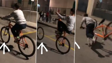 Stunt Goes Wrong: साइकिल पर स्टंट कर रहा था लड़का, संतुलन बिगड़ते ही मुंह के बल गिरा धड़ाम
