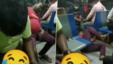 Funny Viral Video: लोकल ट्रेन में शख्स को आ गई गहरी नींद, सोते-सोते सीट से नीचे गिरा धड़ाम