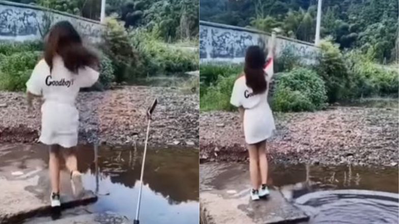 पानी के किनारे मोबाइल फोन रखकर रील्स बनाने लगी लड़की, जब पीछे मुड़कर देखा तो उड़ गए होश (Watch Viral Video)