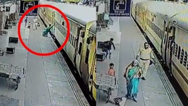 VIDEO: चलती ट्रेन से अपने बच्चों को नीचे फेंका, फिर खुद भी कूदी, पुलिसकर्मी ने बचाई जान