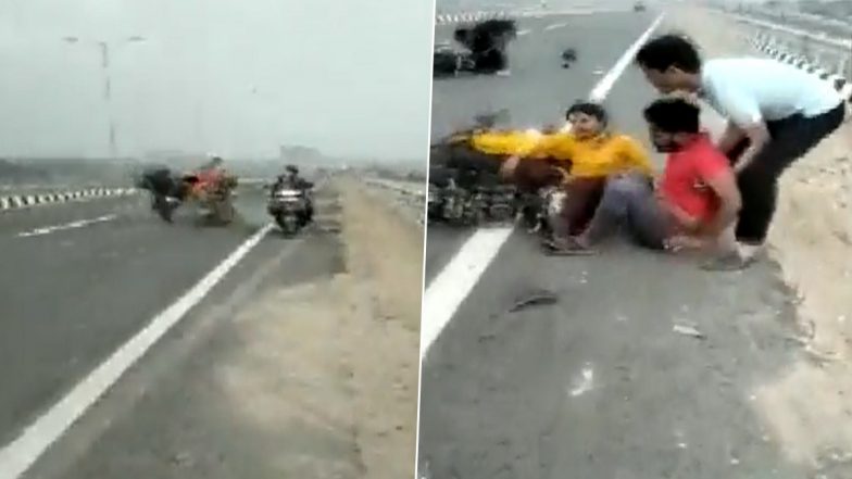 Patna: ओवर स्पीड बाइक सवारों ने स्कूटी को मारी जोरदार टक्कर, देखें खतरनाक Video