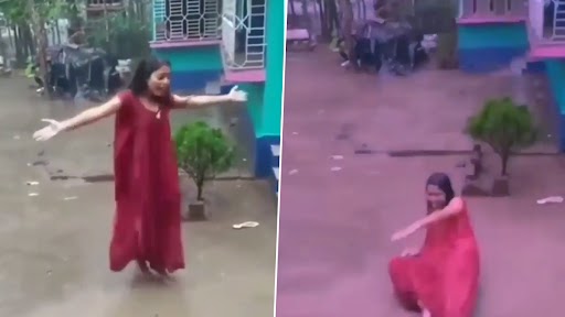 बारिश में 'छम छम' गाने पर डांस करते हुए धड़ाम से गिरी लड़की, वीडियो वायरल