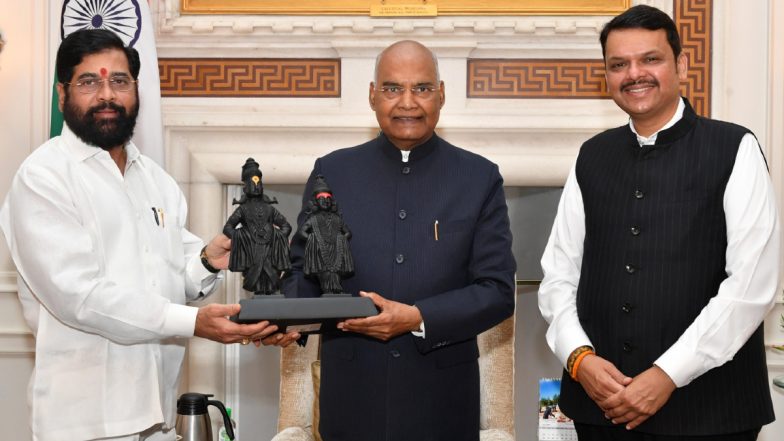 CM एकनाथ शिंदे और देवेंद्र फडणवीस ने राष्ट्रपति राम नाथ कोविंद से की मुलाकात