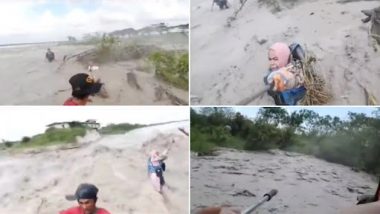 Viral Video: बाढ़ के दौरान सेल्फी स्टिक लेकर दौड़ती महिला का क्लिप वायरल, उसके बाद जो हुआ...देखें वीडियो
