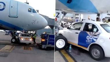 Delhi: IGI एयरपोर्ट के टर्मिनल T-2 पर खड़े इंडिगो विमान के नीचे फंसी मारुति कार, बड़ा हादसा होने से टला; Video