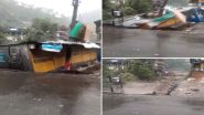#WATCH हिमाचल प्रदेश: कुल्लू के आनी प्रखंड में भारी बारिश के कारण अचानक आई बाढ़ में एक भवन बहा भवन