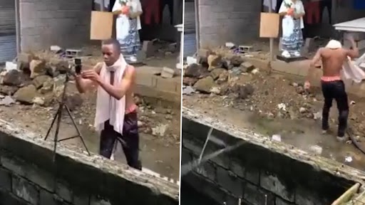 Funny Video: ट्रायपॉड नाली पर रखकर रील बना रहा था शख्स, पीछे मुड़ते ही हो गया कांड, देखें वीडियो