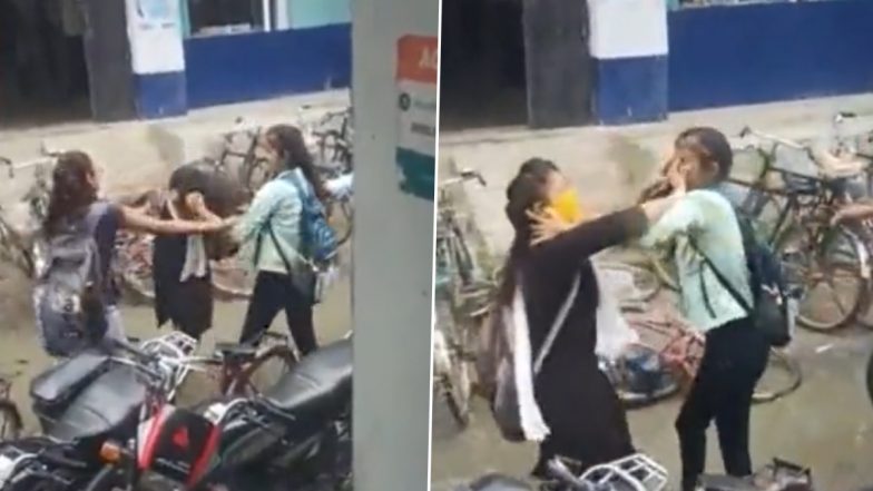 कोचिंग जा रही दो लड़कियों में बीच सड़क हुई जमकर लड़ाई- Watch Viral Video