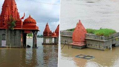 मध्य प्रदेश: उज्जैन में बारिश के कारण शिप्रा नदी का जलस्तर बढ़ने से रामघाट स्थित मंदिर पानी में डूबे