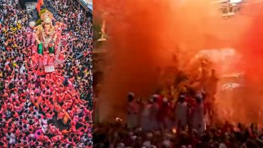 Lalbaugcha Raja Visarjan Video: मुंबई में लालबागचा राजा की गणेश प्रतिमा का भव्य विसर्जन, भक्तों का उमड़ा हुजूम