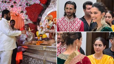 VIDEO: महाराष्ट्र के CM Eknath Shinde के घर गणपति दर्शन करने पहुंचे Ranveer Singh, Deepika Padukone और Sara Ali Khan