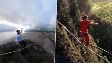 Daredevil Walk! पतली सी रस्सी पर 7,218 फीट की उंचाई पर चला शख्स, दिल दहला देने वाला वीडियो वायरल