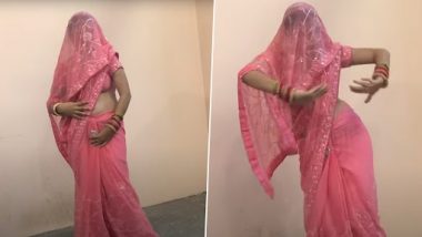 Desi Bhabhi Dance: देसी भाभी ने गुलाबी साड़ी पहनकर 'मुझको राणा जी माफ़ करना' गाने पर मटकाई जबरदस्त कमर, अपने डांस से लगाई आग