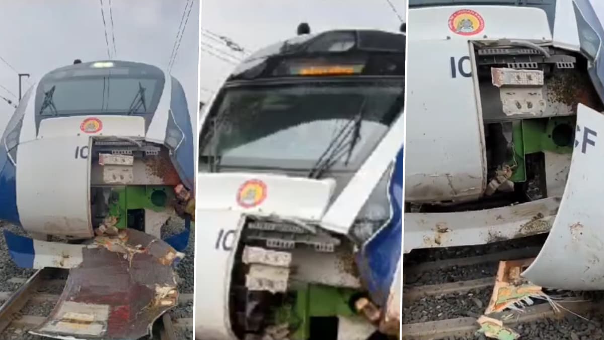 वंदे भारत ट्रेन हुई हादसे का शिकार, ट्रैक पर जानवर से टकराने से अगला हिस्सा हुआ क्षतिग्रस्त