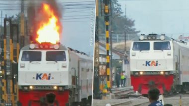 Viral Video: चलती हुई ट्रेन के इंजन से अचानक निकलने लगी आग की लपटें, हैरान करने वाला वीडियो हुआ वायरल