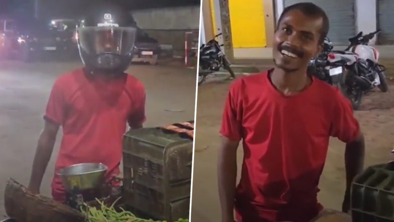ठेले वाला शख्स हेलमेट पहनकर सब्जी बेचते आया नजर, Video देख छूट जाएगी हंसी