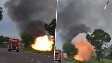 Maharashtra Cylinder Blast: मनमाड में गैस सिलेंडर ले जा रहे ट्रक को पलटने से लगी भीषण आग- Video