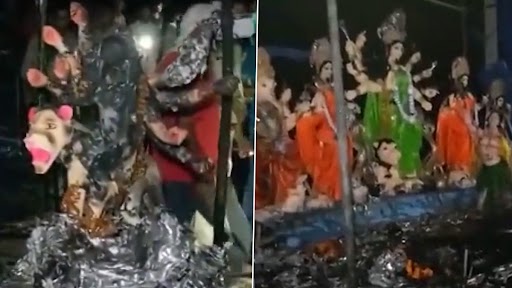 UP के भदोही में बड़ा हादसा, दुर्गा पूजा पंडाल में आरती के दौरान लगी भीषण आग, 42 लोग झुलसे- Video