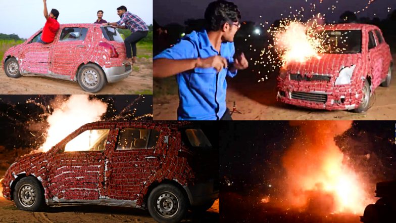 VIDEO: दिवाली पर बम से उड़ाई कार! पहले Car को पटाखों से सजाया, फिर लगा दी आग, वीडियो वायरल