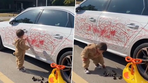 Viral Video: मम्मी की लिपस्टिक से पापा की सफ़ेद कार को छोटे बच्चे ने रंगा, काम तमाम करने के बाद हुआ फरार, देखें क्यूट वीडियो