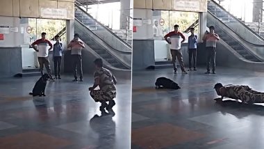 दिल्ली मेट्रो स्टेशन पर CISF जवान के साथ कुत्ते ने किया योगा, देखें मजेदार VIDEO