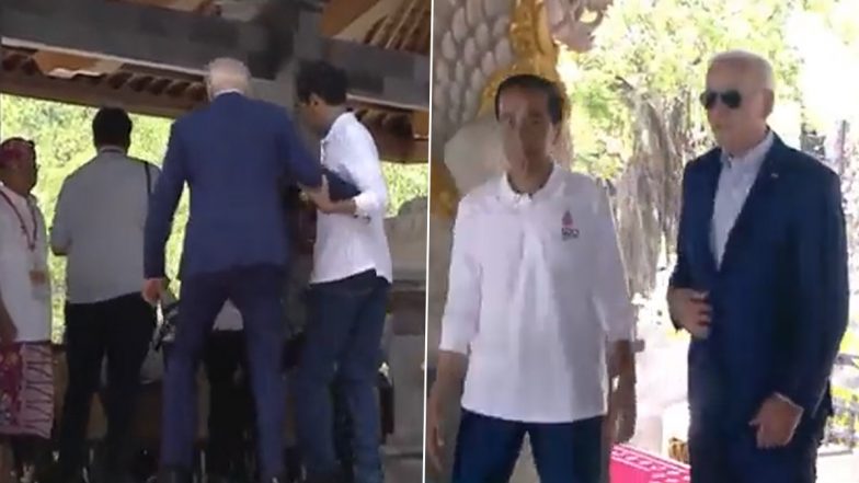 Video: बाली में मैंग्रोव वन पहुंचने पर अमेरिकी राष्ट्रपति जो बाइडेन सीढ़ियों पर लड़खड़ा गए