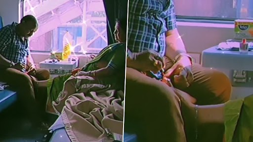 Viral Video: ट्रेन में अपनी पत्नी के पैर में नेल पॉलिश लगाते हुए शख्स क्लिप वायरल, वीडियो देख नेटिजंस हुए इम्प्रेस