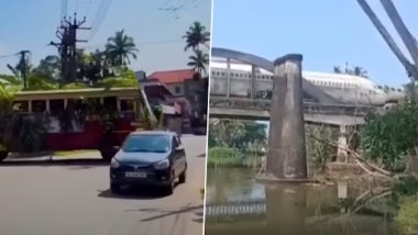 Video: नीलामी में खरीदा गया विमान सड़क मार्ग से कोच्चि ले जाते समय चावरा पुल पर फंसा, प्लेन देखने के लिए जुटी भीड़, देखें वीडियो