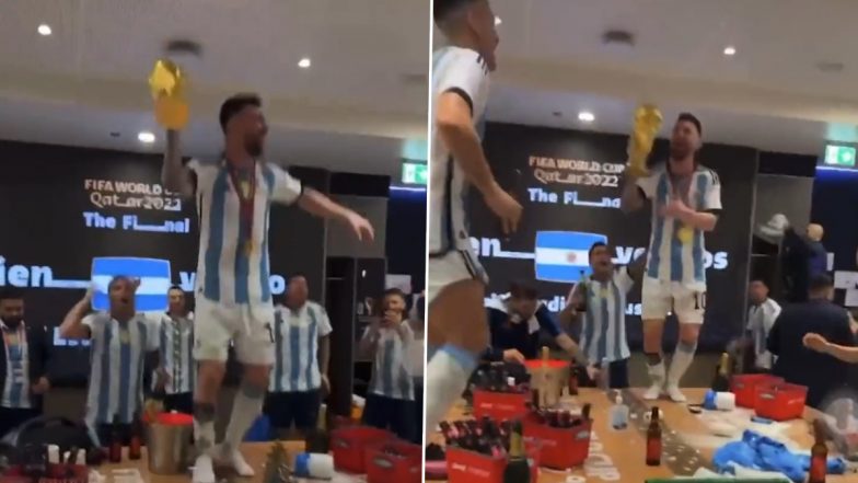 Lionel Messi Jumps on Table in the Dressing Room After Argentina Win: अर्जेंटीना की जीत के बाद लियोनेल मेसी ड्रेसिंग रूम में टेबल पर चढ़ कर मनाया जश्न, देखें Video