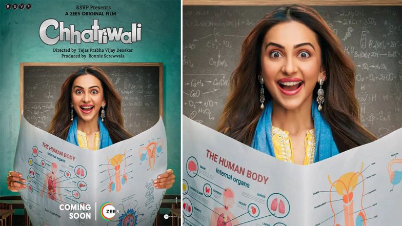 Chhatriwali Poster: Rakul Preet Singh 'छतरीवाली' बन देंगी सेफ सेक्स का पूरा ज्ञान, Zee5 पर जल्द होगा इस बोल्ड फिल्म का प्रीमियर (See Poster)