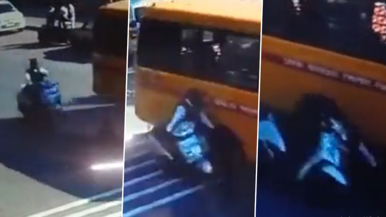 Road Accident Video: ओवरटेक करने के चक्कर में स्कूल बस के नीच आया बाइक सवार, हादसे का खौफनाक वीडियो आया सामने