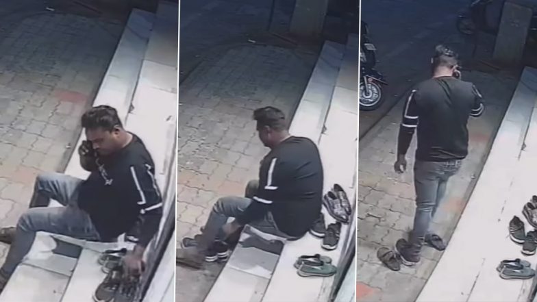 फोन पर बात करते-करते बड़ी ही चालाकी से शख्स ने चुराए जूते, पैरों में पहनकर मौके से चलता बना (Watch Viral Video)