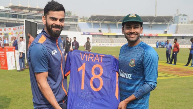 विराट कोहली ने भारत और बांग्लादेश के बीच दूसरे टेस्ट मैच के बाद मेहदी हसन मिराज को गिफ्ट में दिया ऑटोग्राफ वाला जर्सी 
