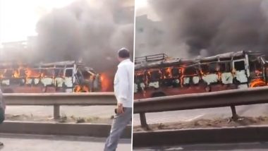 Bus Accident: नासिक शहर के पास बस में लगी आग, हादसे में तीन की मौत कई घायल (Watch Video)