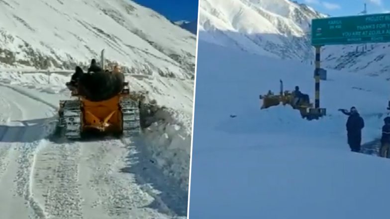 J&K: बर्फ से ढका श्रीनगर-लेह राजमार्ग, चारों और बिछी सफेद चादर (Video)