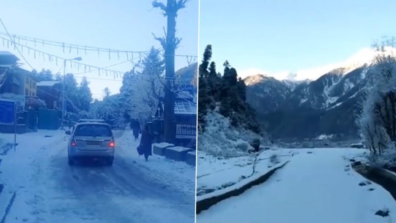 Jammu and Kashmir: दक्षिण कश्मीर में पर्यटक रिसॉर्ट पहलगाम में बर्फबारी (Watch Video)