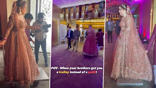 Video: देसी दुल्हन पालकी की जगह लगेज ट्रॉली से पहुंची अपने मंडप तक, देखें वीडियो