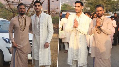 Athiya Shetty And KL Rahul Wedding: दुल्हनियां के पिता Sunil Shetty और भाई Ahan Shetty सज-धजकर हुए माडिया से मुखातिर (View Pics)