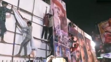 सिनेमाघर के बाहर भिड़े Ajith Kumar और Vijay के फैंस, फाड़े Varisu और Thunivu फिल्म के पोस्टर्स (Watch Video)