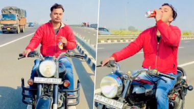 VIDEO: बाइक चलाते हुए बीयर पी रहा था युवक, पुलिस ने काटा 31 हजार रुपये का चालान, अब निकाल गई हीरोपंती