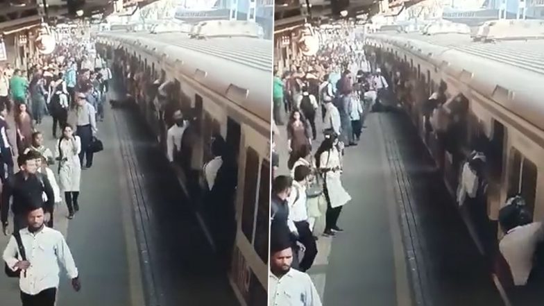 Local Train Video: लोकल ट्रेन पकड़ते समय महिला फिसल कर नीचे गिरी, RPF जवान की सतर्कता से बची जान
