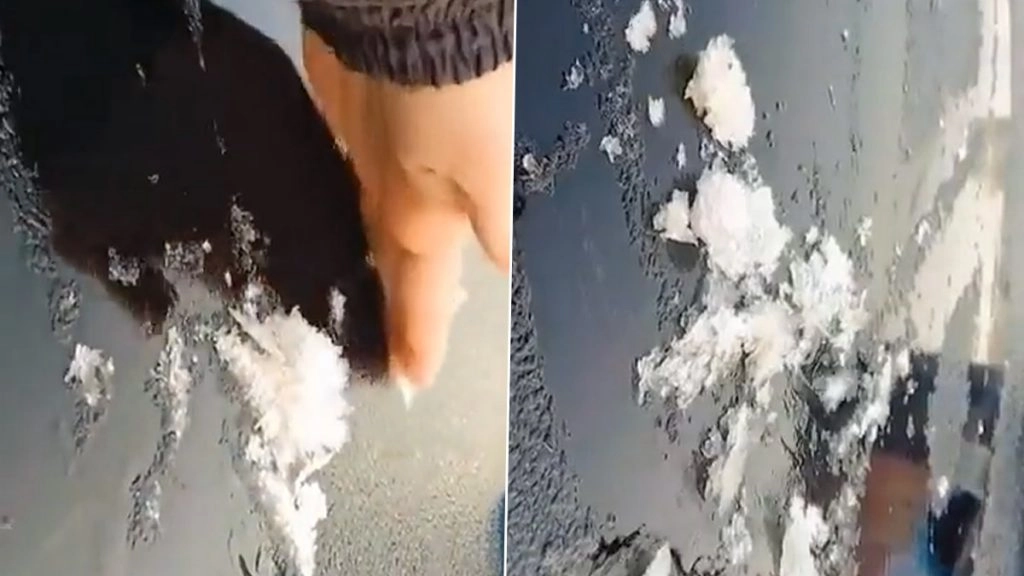 ग्रेटर नोएडा में गाड़ी के ऊपर जमी बर्फ जैसी चादर (Watch Video)