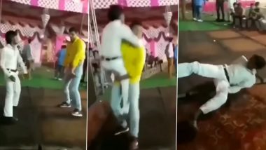 ये डांस है या कुश्ती? शादी समारोह में एक-दूसरे को जमीन पर पटक-पटक कर नाचते दिखे दो दोस्त (Watch Viral Video)