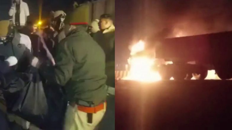 VIDEO: यूपी में महिला को ट्रक ने 3 KM तक घसीटा, टीचर के साथ स्कूटी जलकर राख, बाहर निकाला गया शव