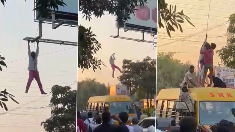 Viral Video: शराब के नशे में टल्ली होकर बिलबोर्ड से लटका शक्स, तेलंगाना से हैरान करने वाला वीडियो वायरल