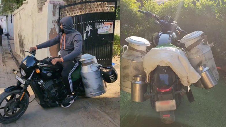 Harley Davidson बाइक से लोगों को दूध पहुंचाता है ये शख्स, VIDEO हुआ वायरल