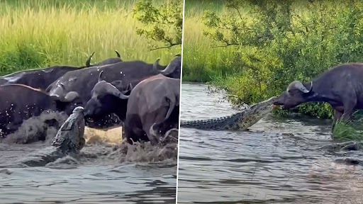Video: मगरमच्छ ने अपने जबड़े में दबोच ली भैंस की नाक, उसके बाद जो हुआ...देखें वीडियो