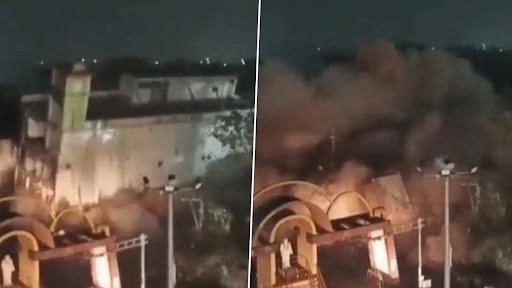 सागर में डायनामाइट से धराशायी किया गया हत्या के आरोपी बीजेपी नेता मिश्री चंद गुप्ता का होटल, देखें वीडियो