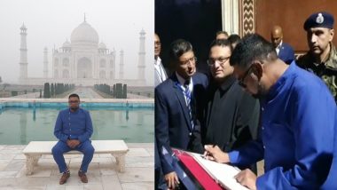 Agra: President of the Republic of Guyana, Dr. Mohammed visited the Taj Mahal, Diana took a photo sitting on the bench
