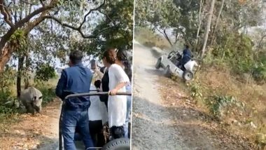 Viral Video: गैंड के हमले से बचने के लिए पर्यटकों से भरे वाहन ने लगाई दौड़, अगले ही पल हो गया ऐसा हादसा